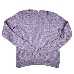 Y2K J.Crew Sweater Cable Knit Deep V-neck Grey Women’s M Wool Cashmere Blend